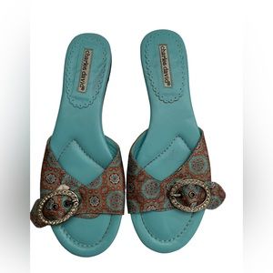 Charles David blue brown buckle slides sandals Size 7.5 B